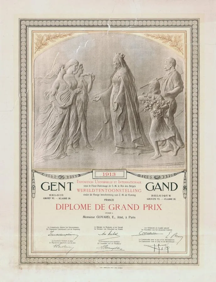 Grand prize diplôme at the Gand exhibition in 1913 Grand prize diplôme at the Gand exhibition in 1913